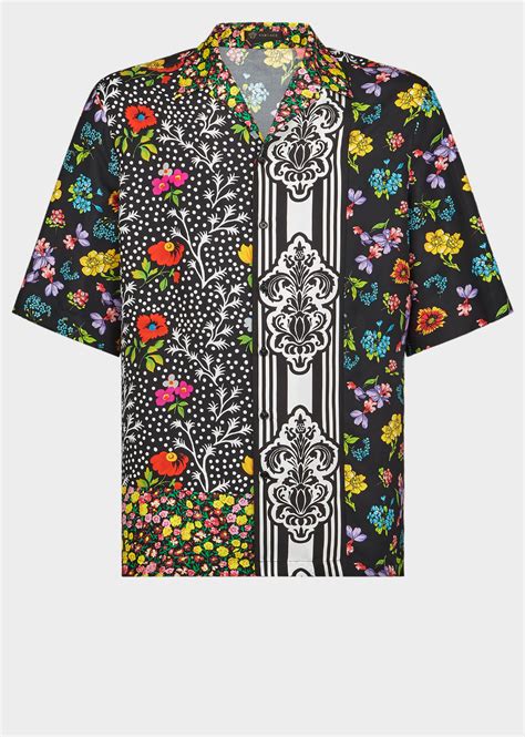 versace mixed print short sleeve silk shirt|wholesale Versace silk shirts.